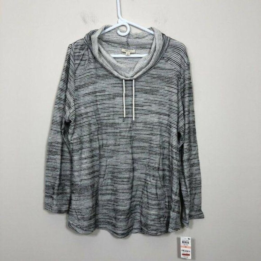 Style & Co Size 2X Ombre Black Cowl Neck Boho Remix Front‎ Pocket Sweatshirt
